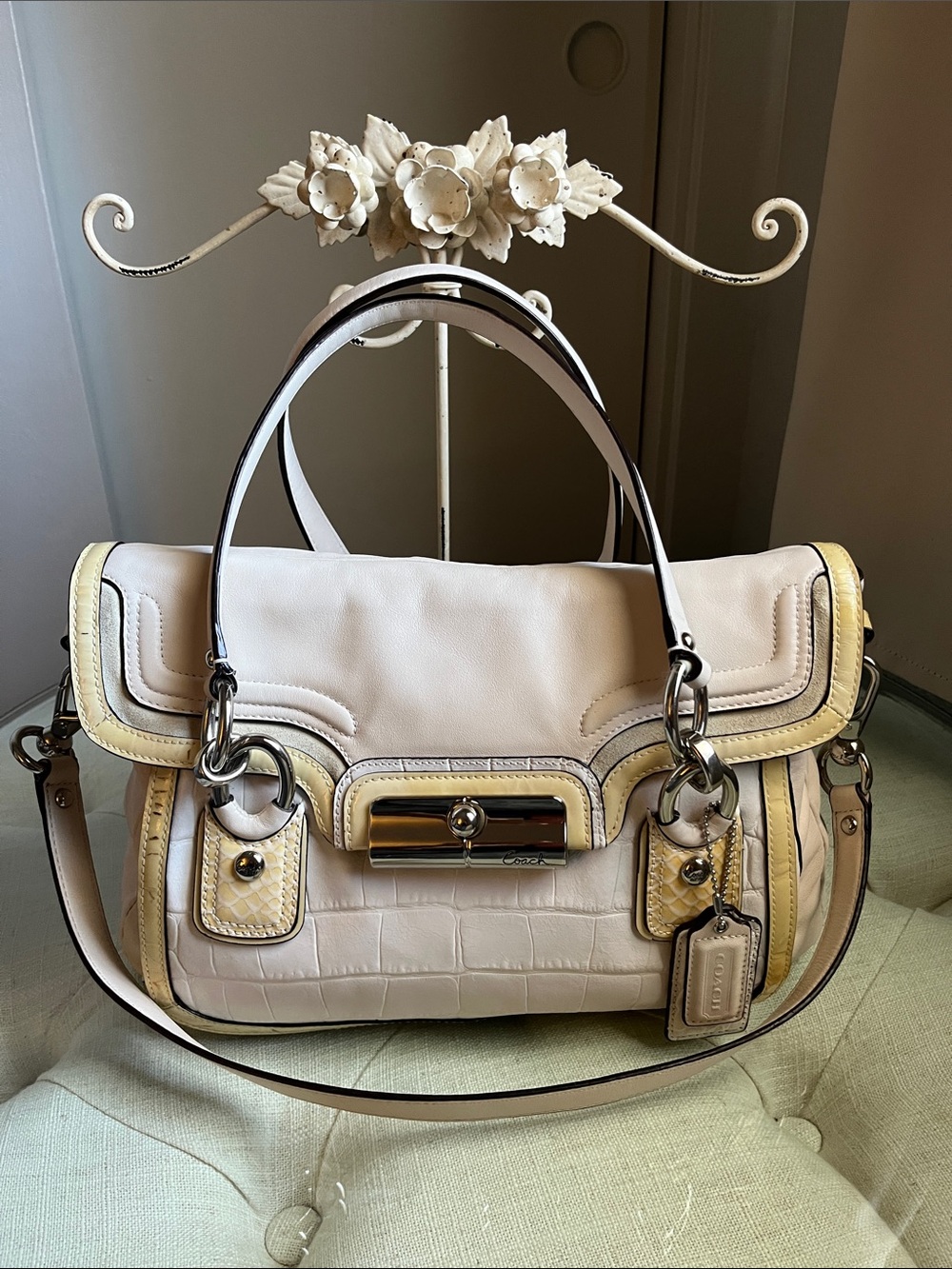 Vintage Coach Spectator Ivory Cream Smooth Leather Flap Satchel Shoulder Bag